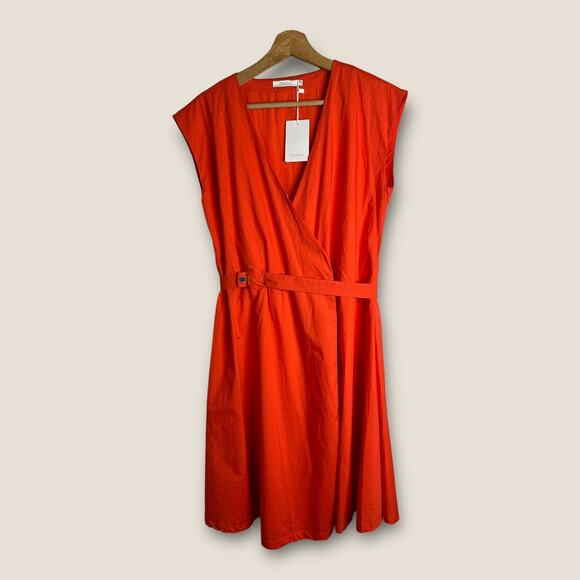 Frnch Womens size Medium Sleeveless Wrap Dress Salmon Red NEW F8522 Chic - Picture 1 of 10